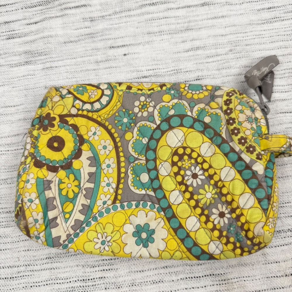 RETIRED Vera Bradley Lemon Parfait Small Makeup Bag Clutch 6x7.5" Boho Paisley